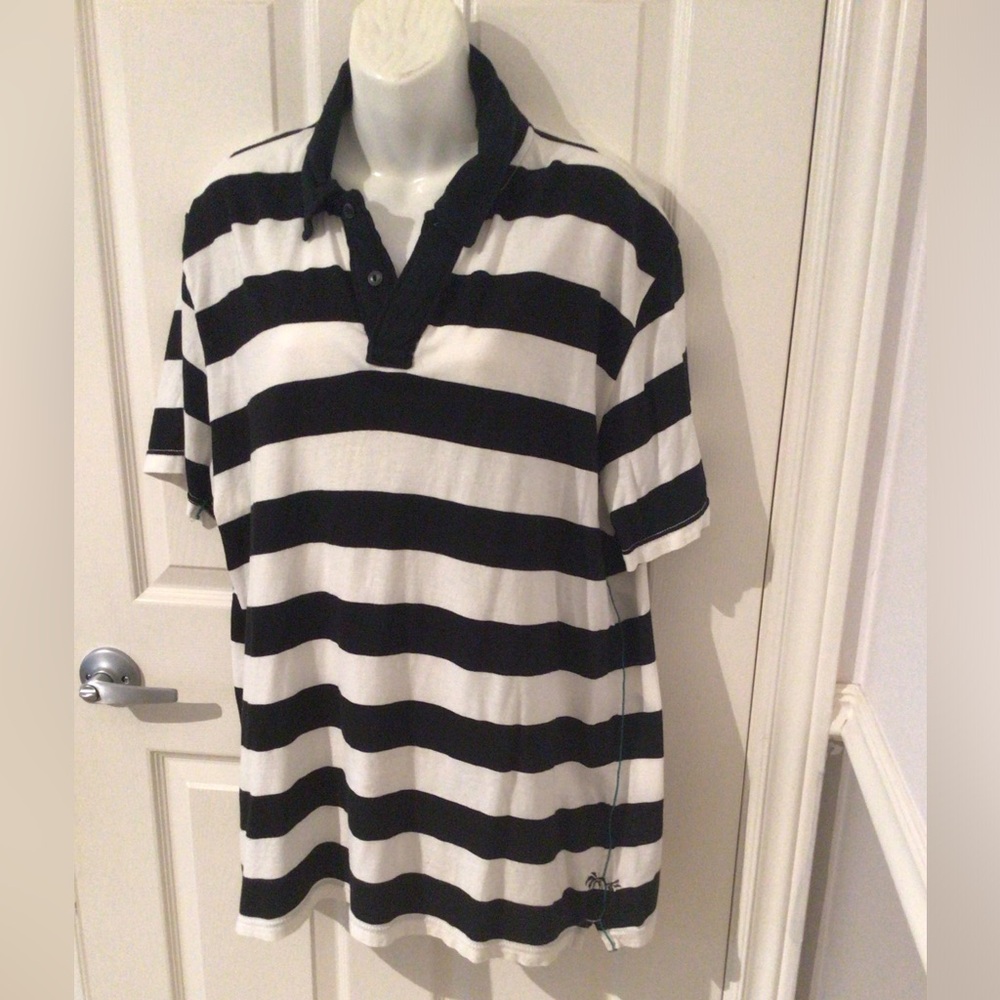 UNIONBAY Black and White Striped Polo Shirt